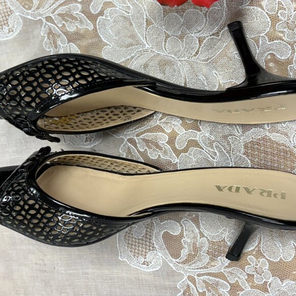 PRADA-Women-Black Patent leather cut out-heel Sandals.SZ-5.5 - Picture 8 of 15